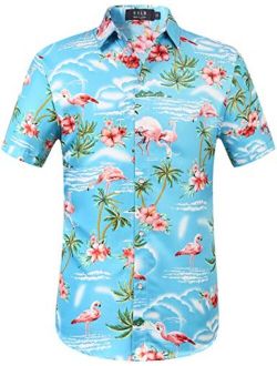 SSLR Men's Flamingos Casual Short Sleeve Aloha Hawaiian Shirt