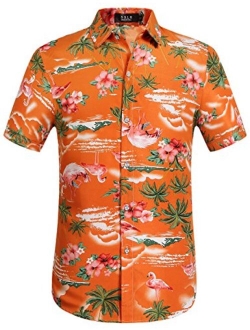 SSLR Men's Flamingos Casual Short Sleeve Aloha Hawaiian Shirt