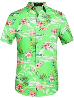 SSLR Men's Flamingos Casual Short Sleeve Aloha Hawaiian Shirt