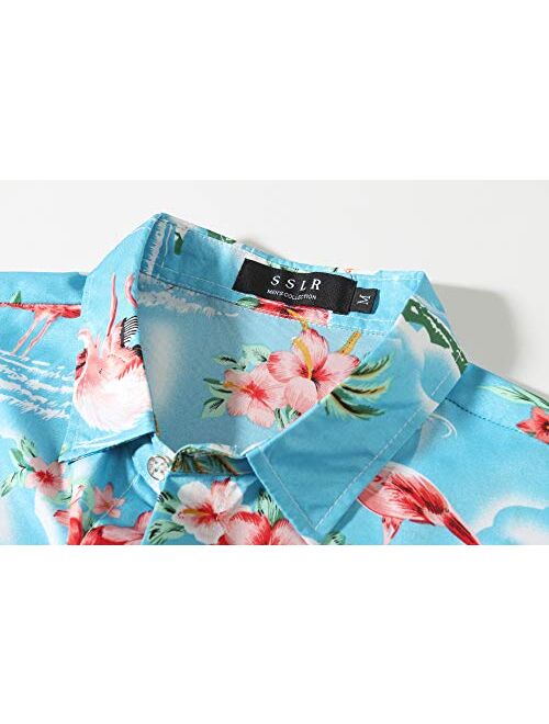 SSLR Men's Flamingos Casual Short Sleeve Aloha Hawaiian Shirt