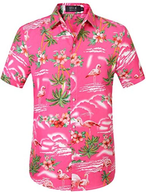 SSLR Men's Flamingos Casual Short Sleeve Aloha Hawaiian Shirt