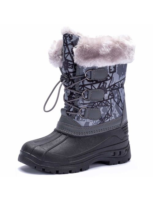 HOBIBEAR Kids Winter Snow Boots Waterproof Outdoor Warm Faux Fur Lined Shoes