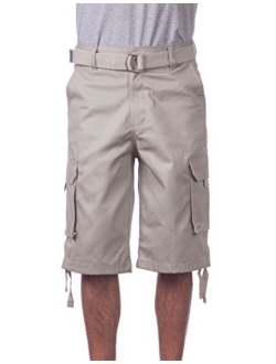 Men's Cotton Twill Cargo Shorts with Belt - Regular and Big and Tall Sizes