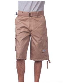 Men's Cotton Twill Cargo Shorts with Belt - Regular and Big and Tall Sizes