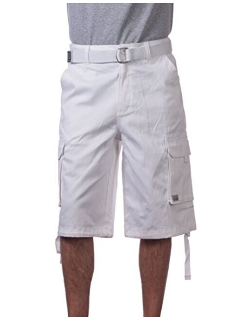 Pro Club Men's Cotton Twill Cargo Shorts with Belt - Regular and Big and Tall Sizes