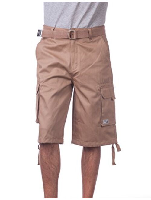 Pro Club Men's Cotton Twill Cargo Shorts with Belt - Regular and Big and Tall Sizes