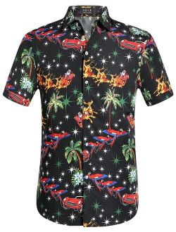 SSLR Men's Santa Claus Holiday Party Hawaiian Ugly Christmas Shirt