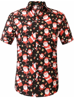 SSLR Men's Santa Claus Holiday Party Hawaiian Ugly Christmas Shirt