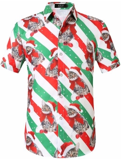 SSLR Men's Santa Claus Holiday Party Hawaiian Ugly Christmas Shirt