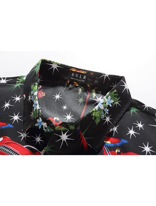 SSLR Men's Santa Claus Holiday Party Hawaiian Ugly Christmas Shirt