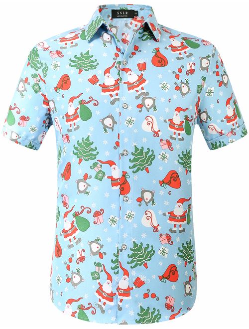 SSLR Men's Santa Claus Holiday Party Hawaiian Ugly Christmas Shirt