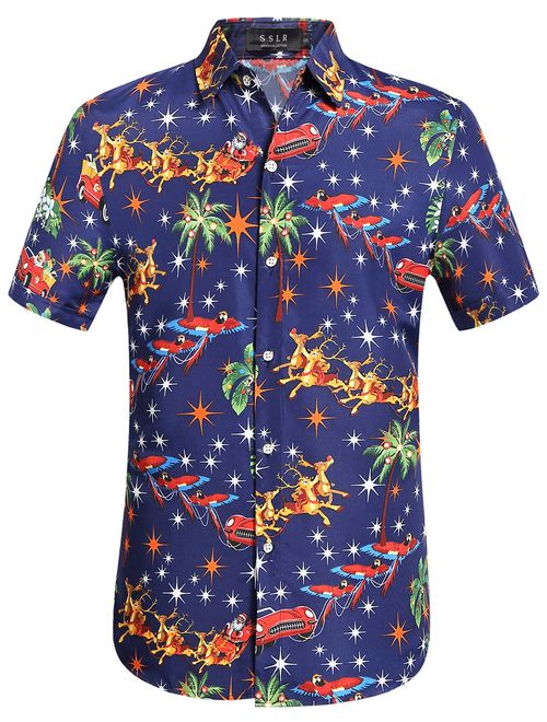 SSLR Men's Santa Claus Holiday Party Hawaiian Ugly Christmas Shirt