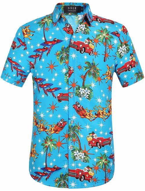 SSLR Men's Santa Claus Holiday Party Hawaiian Ugly Christmas Shirt