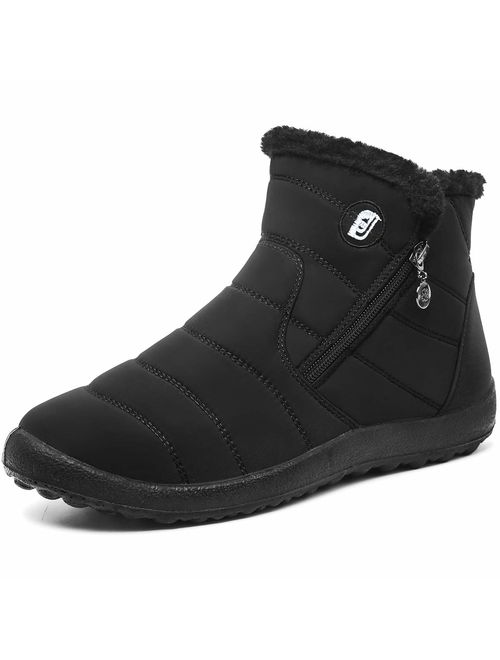 L-RUN Womens Mens Snow Boots Fur Lined Winter Snow Booties Outdoor Footwear