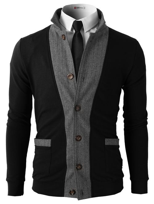 H2H Men's Casual Slim Fit Jacket Cardigans Long Sleeve Thermal of Various Styles