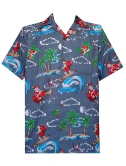 Hawaiian Christmas Santa Claus Party Aloha Holiday Beach Short Sleeve Shirts