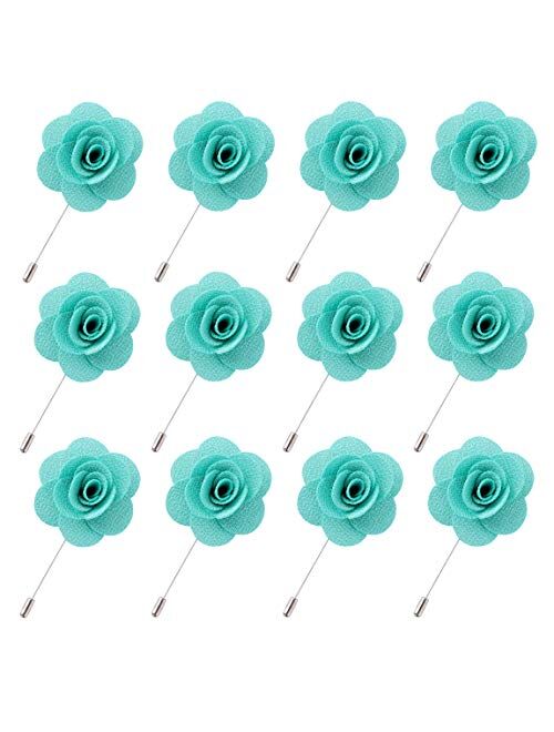 JLIKA Lapel Flower Pin Rose for Wedding Boutonniere Stick (Set of 12 PINS)