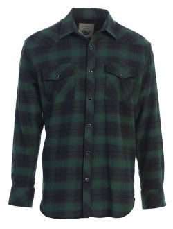 Men's Western Brushed Flannel Plaid Checkered Shirt w/Snap-on Button