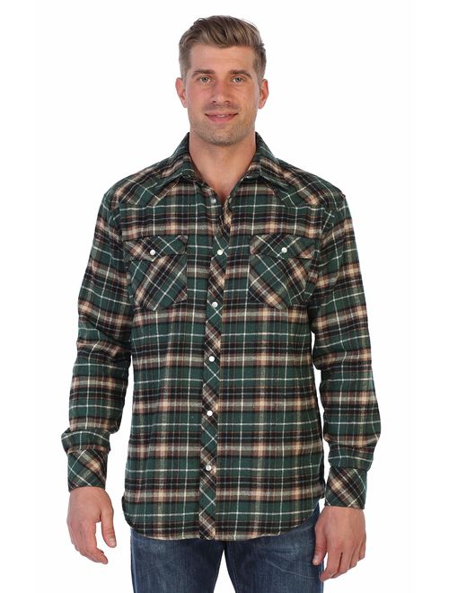 Gioberti Men's Western Brushed Flannel Plaid Checkered Shirt w/Snap-on Button