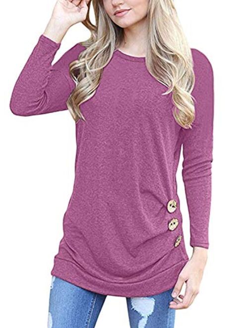 MOLERANI Women's Casual Long Sleeve Round Neck Loose Tunic T Shirt Blouse Tops