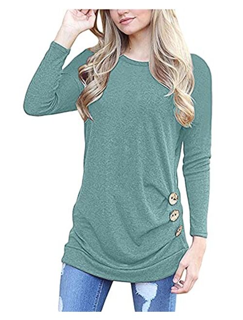 MOLERANI Women's Casual Long Sleeve Round Neck Loose Tunic T Shirt Blouse Tops