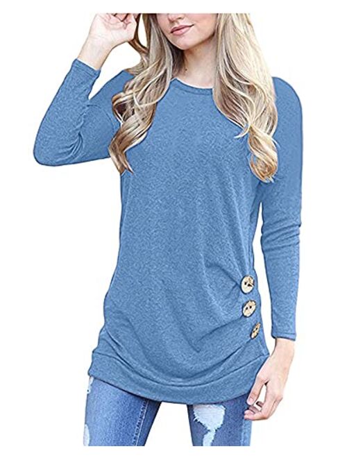 MOLERANI Women's Casual Long Sleeve Round Neck Loose Tunic T Shirt Blouse Tops