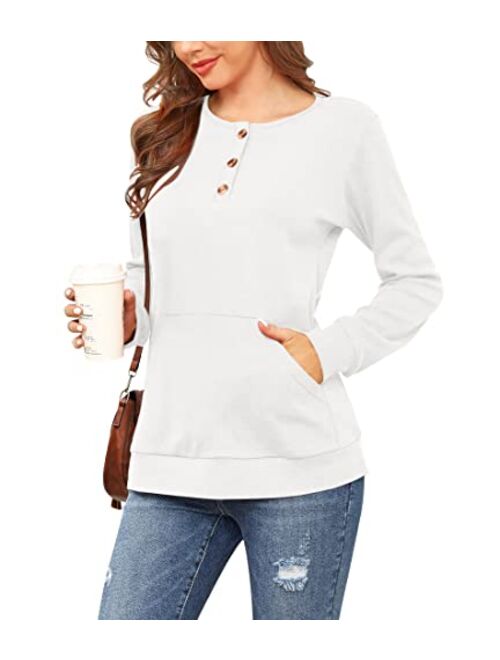 MOLERANI Women's Casual Long Sleeve Round Neck Loose Tunic T Shirt Blouse Tops