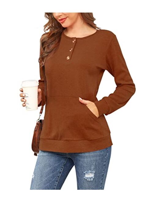 MOLERANI Women's Casual Long Sleeve Round Neck Loose Tunic T Shirt Blouse Tops