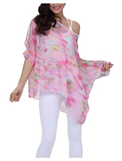 iNewbetter Womens Floral Batwing Sleeve Chiffon Beach Loose Blouse Tunic Tops