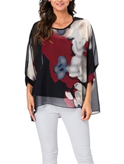 iNewbetter Womens Floral Batwing Sleeve Chiffon Beach Loose Blouse Tunic Tops