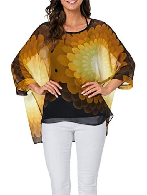 iNewbetter Womens Floral Batwing Sleeve Chiffon Beach Loose Blouse Tunic Tops