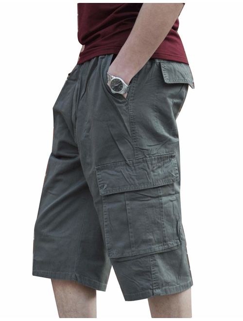 Men's Cotton Full Elastic Waist Cargo Performance Baseline Shorts