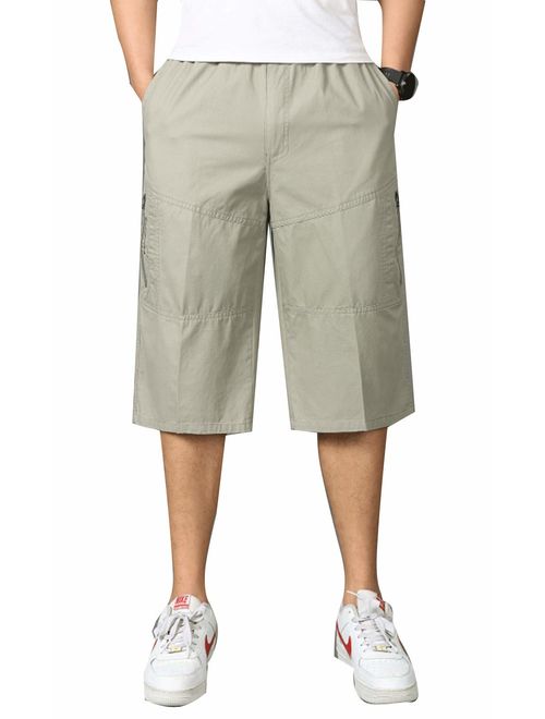 Men's Cotton Full Elastic Waist Cargo Performance Baseline Shorts