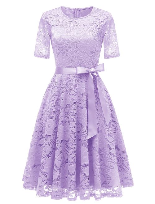 DRESSTELLS Short Scoop Bridesmaid Floral Lace Dress Cocktail Formal Swing Dress