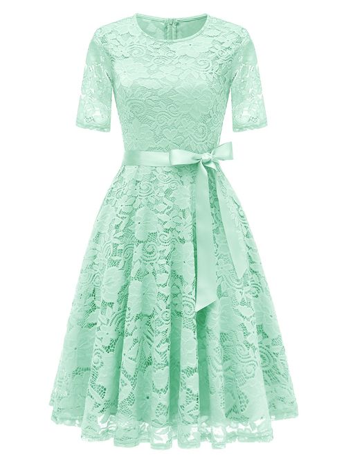 DRESSTELLS Short Scoop Bridesmaid Floral Lace Dress Cocktail Formal Swing Dress