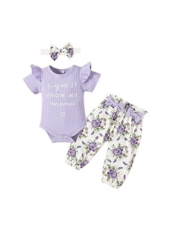 Honykids 3PCS Newborn Baby Girl Romper Jumpsuit Bodysuit +Pants Shorts+Headband Outfit Set