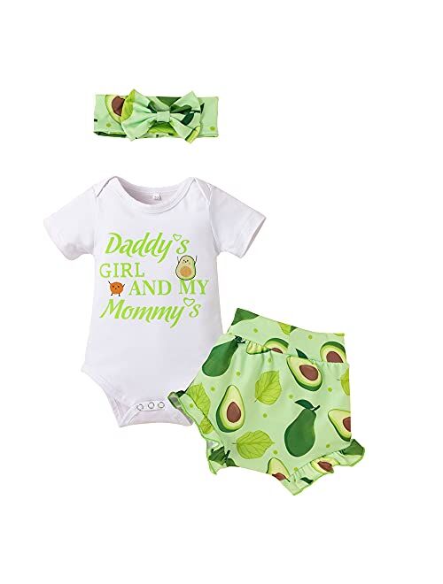 Honykids 3PCS Newborn Baby Girl Romper Jumpsuit Bodysuit +Pants Shorts+Headband Outfit Set