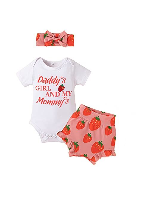 Honykids 3PCS Newborn Baby Girl Romper Jumpsuit Bodysuit +Pants Shorts+Headband Outfit Set