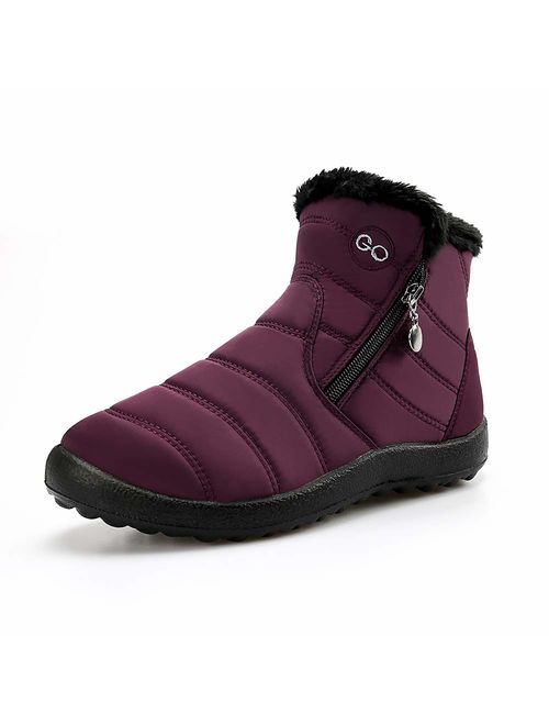 DUOYANGJIASHA Women Snow Boots for Winter Fur Waterproof Ankle with Lace Up Slip On Booties Outdoor Comfortable Shoes