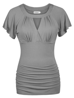 Ninedaily Women Dressy Tunic Tops Crossover V Neck Raglan Sleeve Ruched Blouse