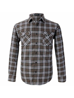 MCEDAR Men's Plaid Flannel Shirts-Long Sleeve Casual Button Down Slim Fit Outfit for Camp Hanging Out or Work