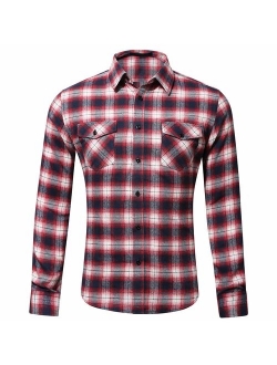 MCEDAR Men's Plaid Flannel Shirts-Long Sleeve Casual Button Down Slim Fit Outfit for Camp Hanging Out or Work