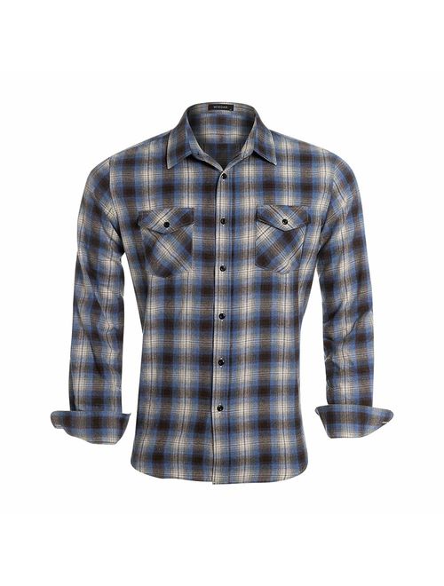 MCEDAR Men's Plaid Flannel Shirts-Long Sleeve Casual Button Down Slim Fit Outfit for Camp Hanging Out or Work