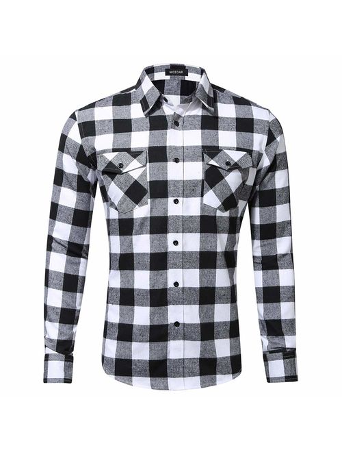 MCEDAR Men's Plaid Flannel Shirts-Long Sleeve Casual Button Down Slim Fit Outfit for Camp Hanging Out or Work