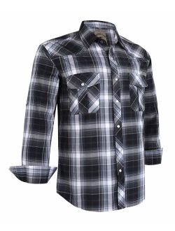 Coevals Club Men's Long Sleeve Casual Western Plaid Snap Buttons Shirt