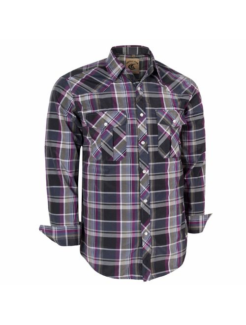 Coevals Club Men's Long Sleeve Casual Western Plaid Snap Buttons Shirt