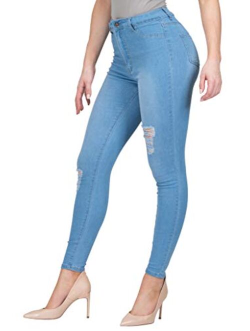 L.B FASHION High Waisted Jeans for Women Stretch Skinny Colored Long Pants Plus Size Black White Khaki