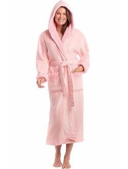 Womens Robe, Plush Fleece Hooded Bathrobe with Two Large Front Pockets