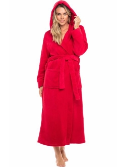 Womens Robe, Plush Fleece Hooded Bathrobe with Two Large Front Pockets