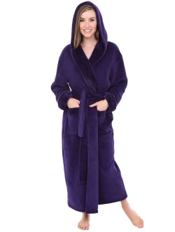 Womens Robe, Plush Fleece Hooded Bathrobe with Two Large Front Pockets